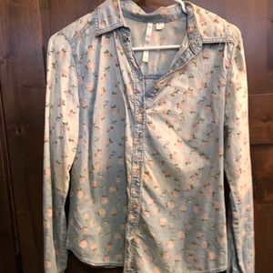 Jean button up shirt with floral detailing